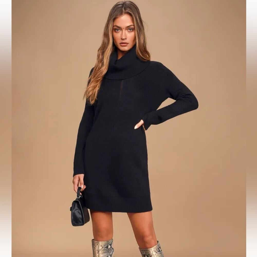 Lulus Tea Reader Black Long Sleeve Turtleneck Sweater Dress Size XS NWT